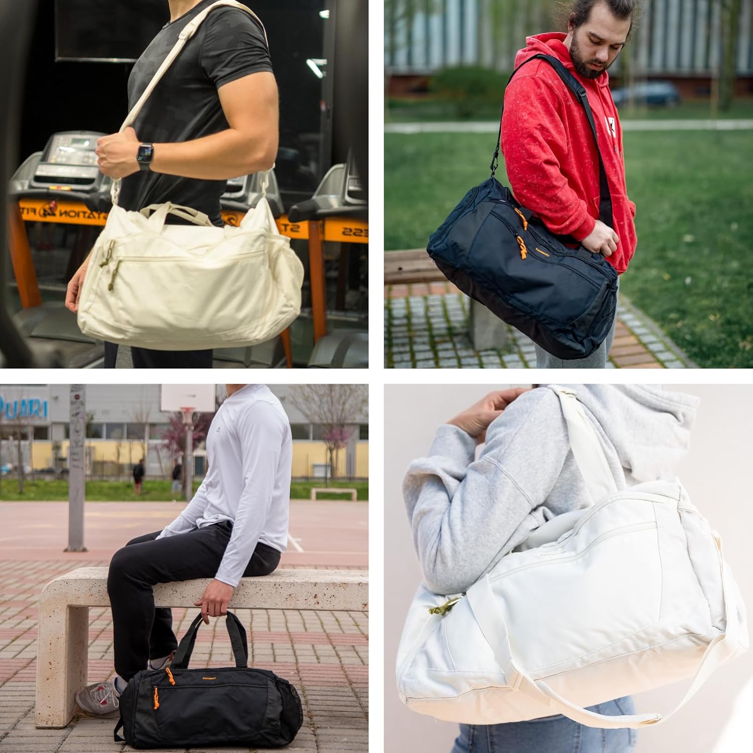 BAGSMART Gym Bag, 31L Sports Travel Duffle Bag With Shoe Compartment, Waterproof Travel Gym Duffel Bag for Men & Women, Carry On Weekender Workout Bag With Strap, Beige