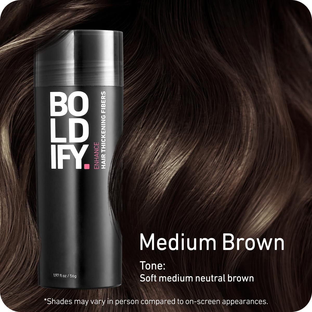 BOLDIFY Hair Fibers (56g) - Fill In Thinning and Fine Hair for an Instantly Fuller, Thicker Look - 14 Shades for Women & Men - Medium Brown