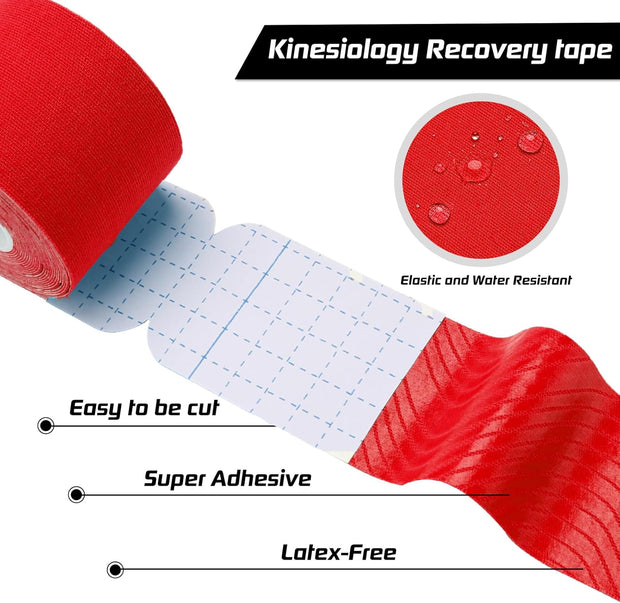 Kinesiology Tape Precut 3 Rolls, Athletic Sports Tape for Muscle Joints Support, 60 Strips for Knee Ankle Shoulder Wrist, Latex Free and Water Resistant, Pink