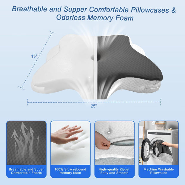 Pain Relief Cervical Pillow for Neck Support,Adjustable Ergonomic Pillow Cozy Sleeping,Odorless Orthopedic Memory Foam Pillows,Contour Bed Pillow for Side Back Stomach Sleeper