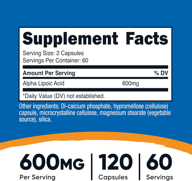 Nutricost Alpha Lipoic Acid 600mg Per Serving, 240 Capsules - Gluten Free, Vegetarian Capsules, Soy Free & Non-GMO