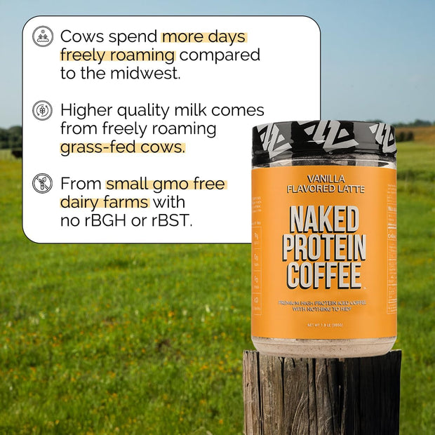 NAKED Vanilla Latte Protein Coffee - Premium Colombian Iced Coffee Protein Shake Drink, Delicious Keto Friendly and Gluten Free, 17 Servings