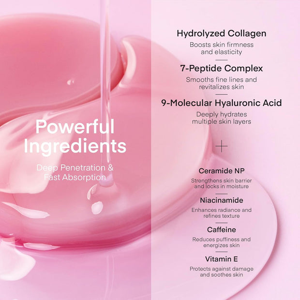 Peptide Collagen Under Eye Patches: Hydrogel Mask for Puffy Eyes, Dark Circles, Wrinkles, Fine Lines & Undereye Bags - Korean Skin Care Deep Hydrating & Firming Eye Treatment Gel Pads, 30 Pairs