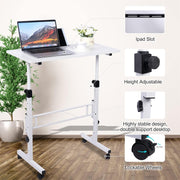 KLSMYHOKI Standing Desk Adjustable Height, Mobile Stand Up Desk with Wheels Small Computer Desk Rolling Desks, Portable Laptop Desk White Standing Table Home Office Desks 16"x31.5" Height 27"-43.5"