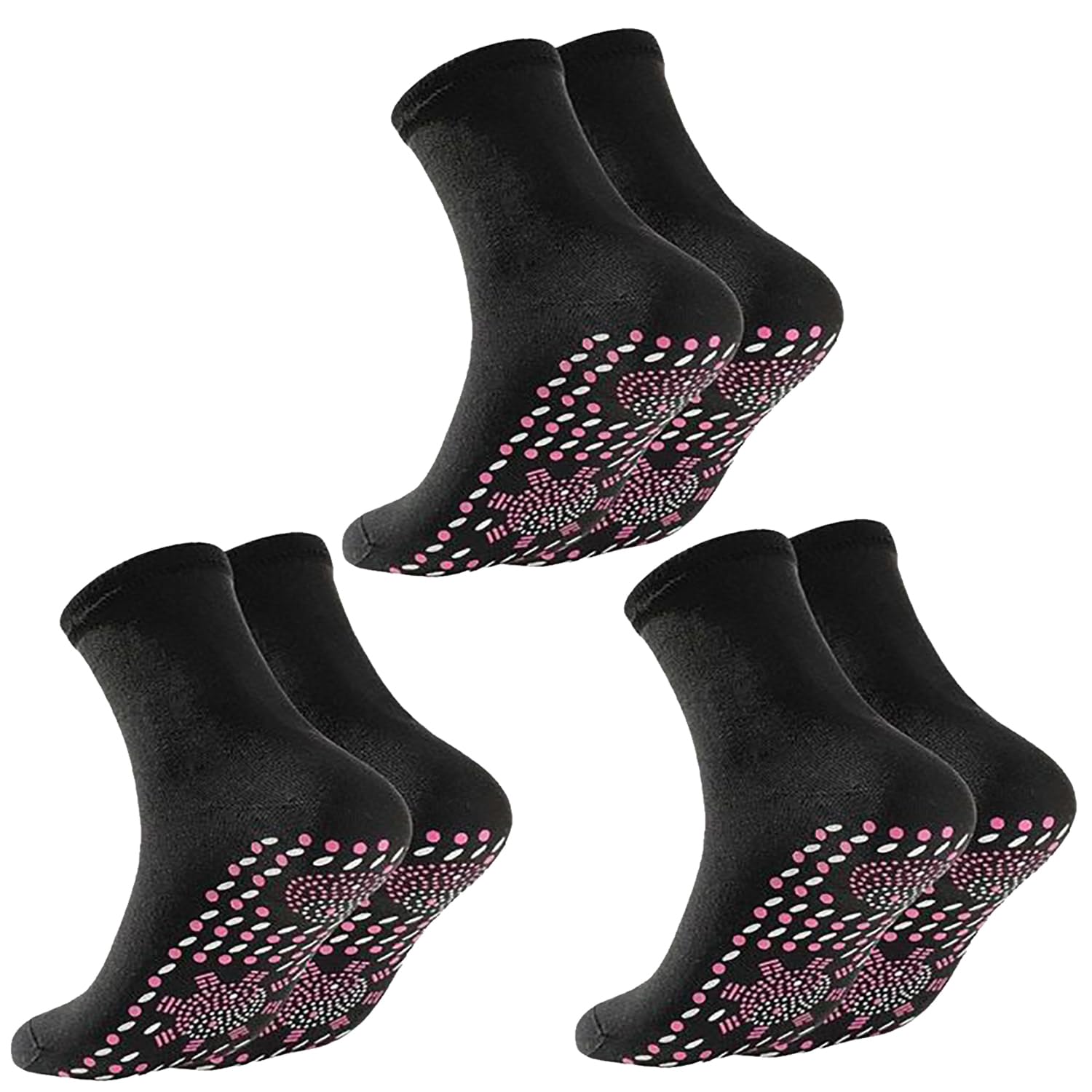 3 Pair Tourmaline Thermal Circulation Acupressure Self-Heating Shaping Socks, AFIZ Tourmaline Slimming Health Sock,Foot Massage Thermotherapeutic Sock (3 Color)