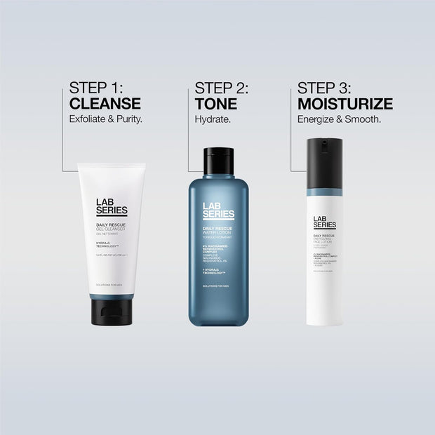 Lab Series Daily Rescue Men's Skincare Set - Essential Skin Care Routine Kit Includes Face Wash for Men - Hydrating Face Toner - Men's Face Moisturizer Cream