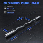 Olympic EZ Curl Barbell Bar, 47" EZ Curl Bar for Weight Lifting, Biceps, triceps, Back/Leg Muscle Group exercise,Chrome Curling Bar for 2 Inch Weight Plates,with 2 Spring Collars
