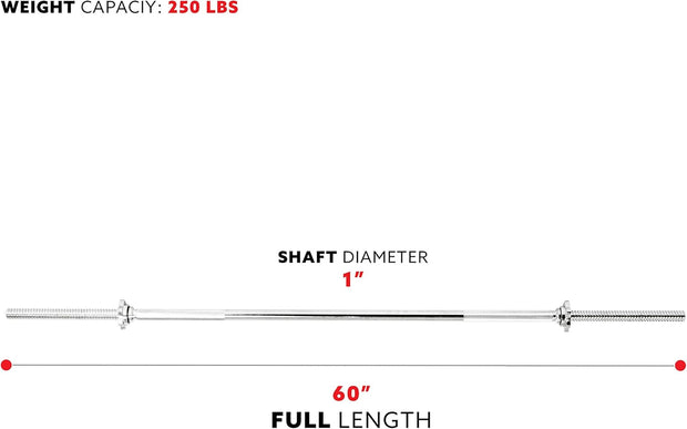 Sunny Health & Fitness 60-Inch Chrome Barbell Bar or High-Density Foam Barbell Pad – Strength Training Gear for Squats, Deadlifts, Hip Thrusts, Bench Press, Lunges & Full-Body Home Gym Workouts