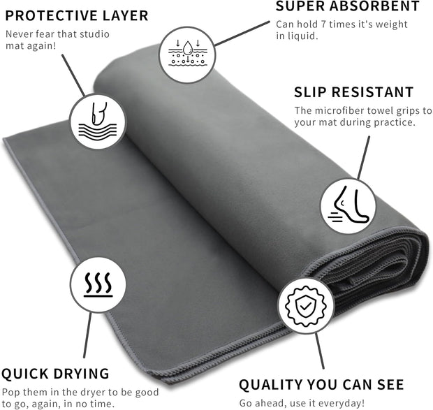 MIAOMIAO Non-Slip Hot Yoga Towel Set, Super Absorbent Microfiber in, 24.5" x 72" - Anti-Slip, Injury Free Design for Pilates, Yoga Mats, Exercise, and Fitness Gear