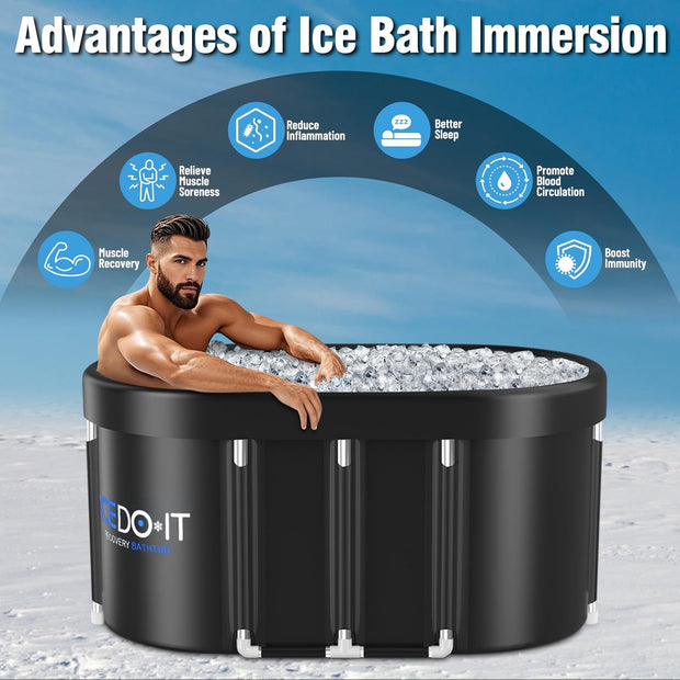 Upgrade 129 Gal XL Large Oval Ice Bath Tub for Athletes, Collapsible Cold Plunge Tub-Multiple Layered for Post-Exercise Recovery, Portable Bathtub for Home, Gyms, Indoor, Outdoor use