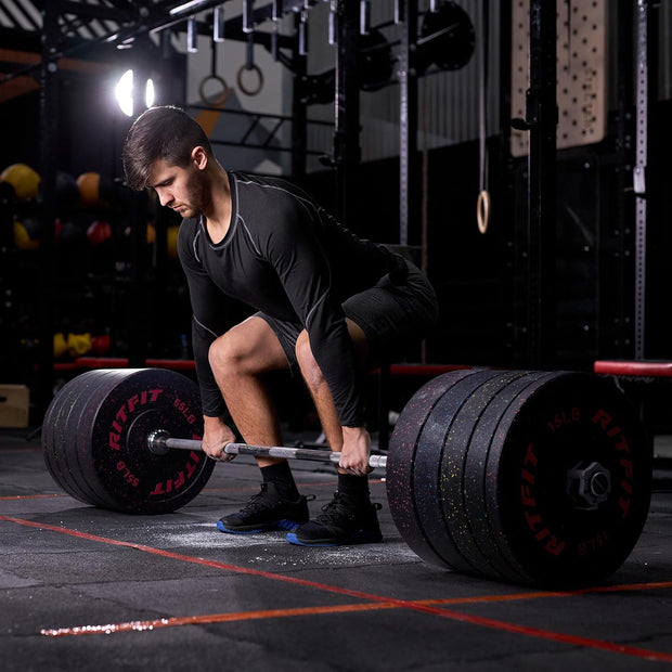 RitFit Bumper Plates, Colored Fleck-Rubber Weight Plates with Steel Insert, 2-inch Olympic Weight Plates for Weight Lifting and Strength Training, 370LB set