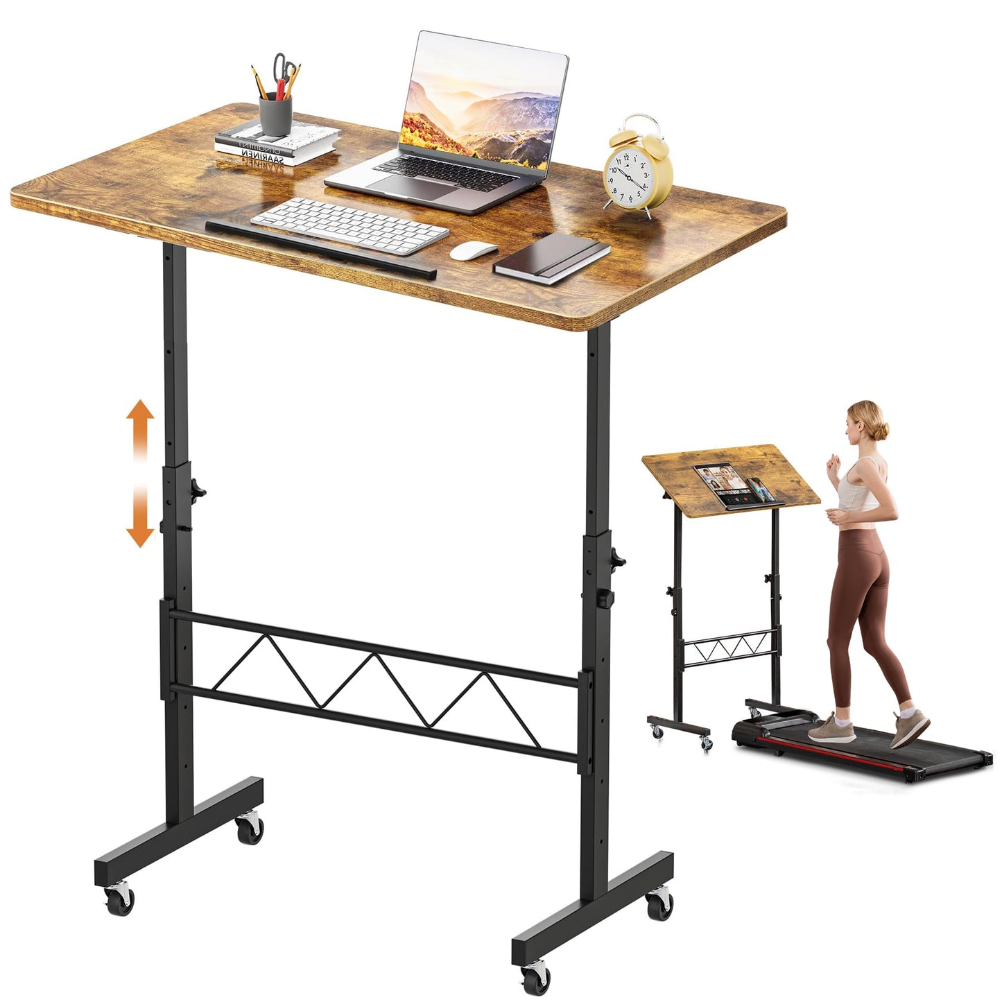 COMHOMA Small Standing Desk Adjustable Height & Tiltable Tabletop, Mobile Stand Up Desk for Laptop, Portable Computer Table for Home Office Work and Walking Pad Treadmill, Height 30.7"-46.4", White