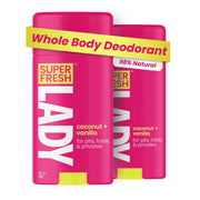 Super Fresh Lady Natural Deodorant Stick for Women Aluminum Free Whole Body Odor Control for Armpits Underboob Thighs Crotch and Lady Parts Coconut Vanilla Scent Twin Pack for Sensitive Skin Freshness