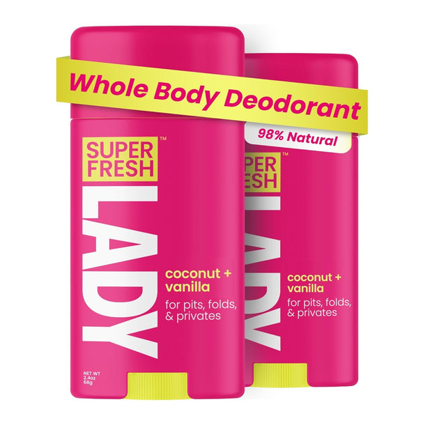 Super Fresh Lady Natural Deodorant Stick for Women Aluminum Free Whole Body Odor Control for Armpits Underboob Thighs Crotch and Lady Parts Coconut Vanilla Scent Twin Pack for Sensitive Skin Freshness