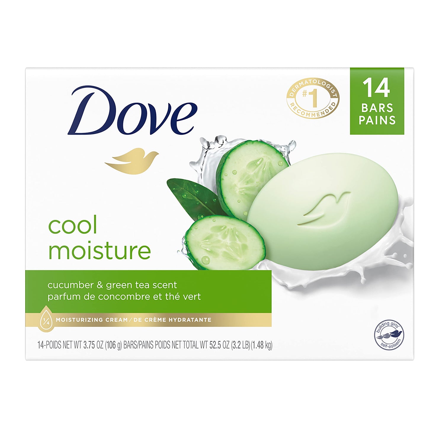 Dove Beauty Bar Soap Cool Moisture Cucumber & Green Tea Scent 6 Count for Refreshed Skin, Leaves Skin Refreshed 3.75 oz