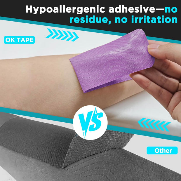 OK TAPE 4 Rolls Kinesiology Tape Precut, Cotton Elastic Athletic Tape Latex Free,20 Strips per Roll 2in x 16ft,Muscle Support,Mixcolor