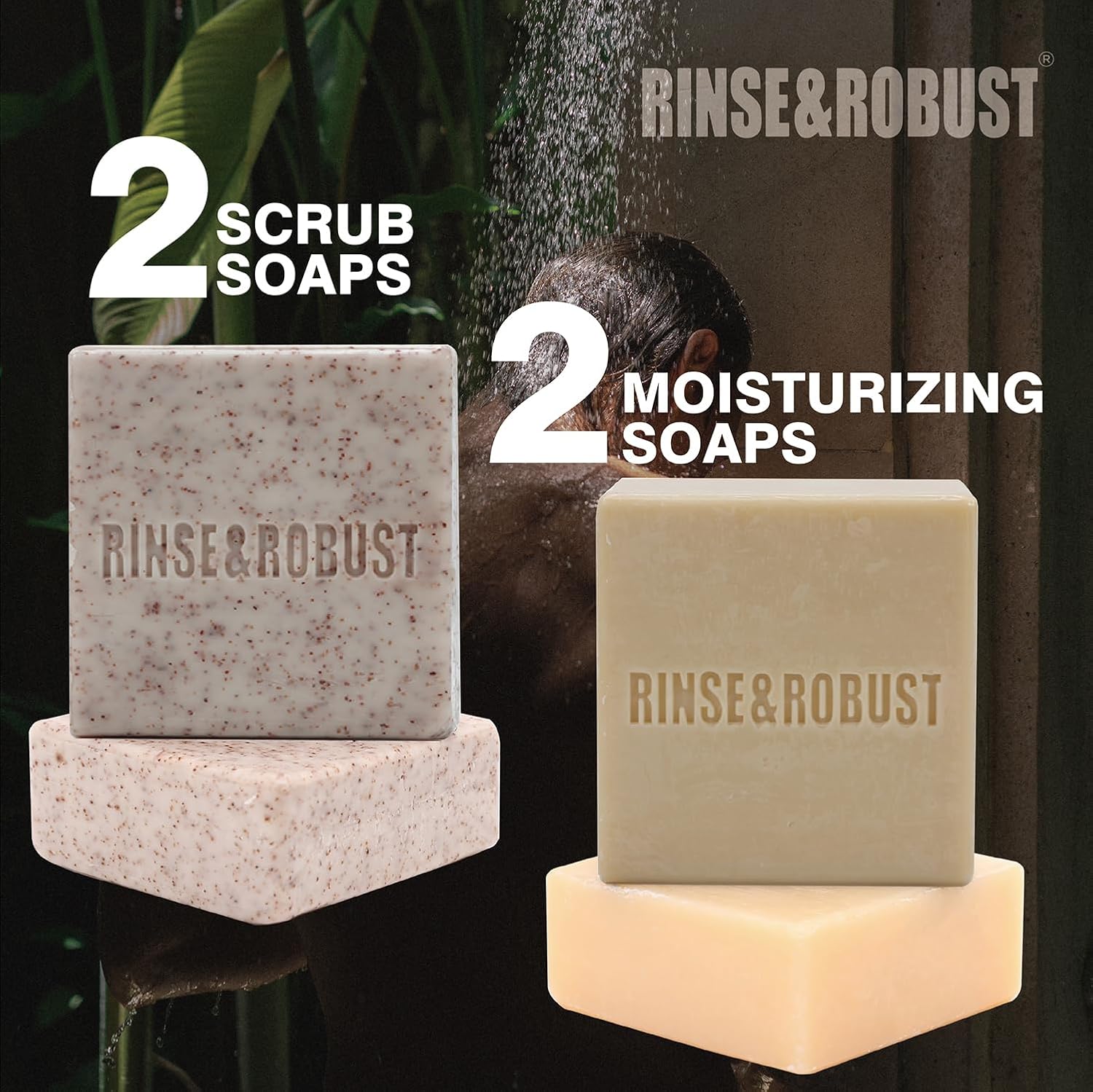 Rinse & Robust Mens Bar Soap 4Pcs Natural Soap Bar Set Cleansing Bar Moisturizing&Exfoliating Scrub Soap Gift Set for Men Face Body Hand Beard Wash 4 In 1 All Skin Type |5.3 oz of 4 Bars