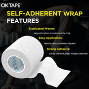 OK TAPE 12 Rolls Self Adhesive Bandage Wrap, Elastic Athletic Tape, Self Stick Bandage Tape, Vet Wrap, Medical Wrap for Wrist, Feet, 2" x 5 Yards - White