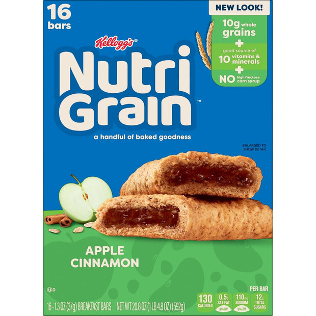 Nutri-Grain Breakfast Bars, Made with 10g Whole Grains, Snack Bars, Apple Cinnamon, 20.8oz Box (16 Count)