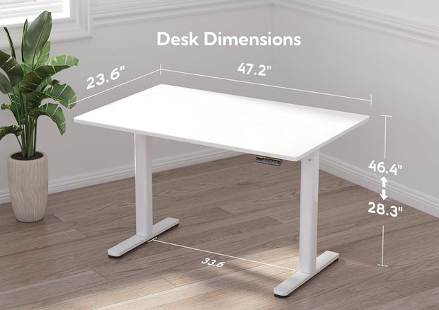 INNOVAR Glass Standing Desk, 48x24 Inch White Standing Desk Adjustable Height Electric Stand Up Quick Install for Computer Desks, Super White