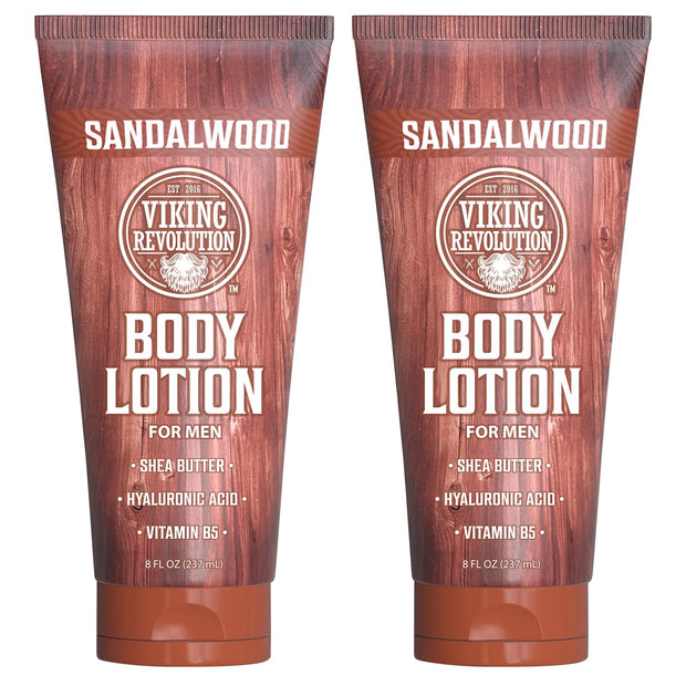 Viking Revolution Sandalwood Body Lotion for Men – Mens Lotion for Dry Skin with Shea Butter, Hyaluronic Acid and Vitamin B5 – Nourishing Mens Body Lotion for Hydrated and Smooth Skin (8oz, 1 Pack)
