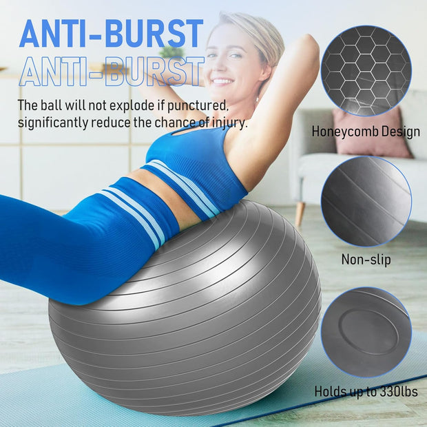 Leyndo 4 Pcs 26 Inch Yoga Exercise Ball Pilates Pregnancy Birthing Fitness Ball with Quick Pump Anti Burst for Improved Posture, Balance, Yoga, Pilates, Training