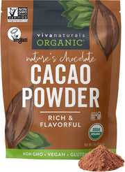 Viva Naturals Organic Cacao Powder, 1lb - Unsweetened Cacao Powder With Rich Dark Chocolate Flavor, Perfect for Baking & Smoothies, Non-GMO, Certified Vegan & Gluten-Free, 454 g