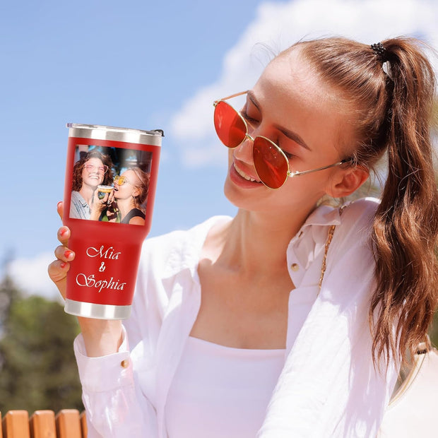 Personalized Coffee Tumbler, Custom Mugs with Pictures Text Name Logo, 30oz Stainless Steel Personalized Mug Cup, Fathers Day Anniversary Wedding Christmas Birthday Gifts for Women Men