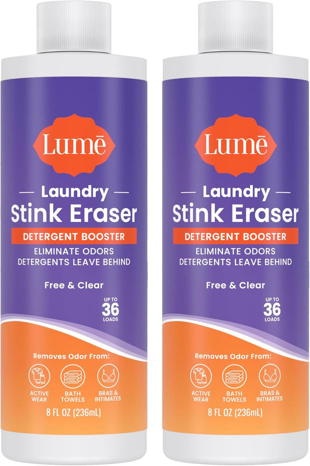Lume Laundry Stink Eraser - Detergent Booster & Sink Soak - Eliminates Body Odor In Clothes - Odor Blasting Enzyme Blend - Makes Your Detergent Work Better - Free And Clear - 8 fluid ounces (2 Pack)