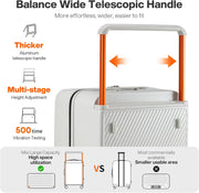 mixi 26 Inch Large Checked Luggage Suitcase with Spinner Wheels Upgrade Wide Handle PC Hard Shell Rolling Travel Suitcase with TSA Lock, Smoke White
