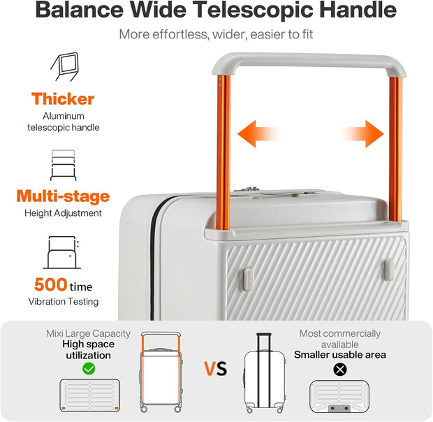 mixi 26 Inch Large Checked Luggage Suitcase with Spinner Wheels Upgrade Wide Handle PC Hard Shell Rolling Travel Suitcase with TSA Lock, Smoke White