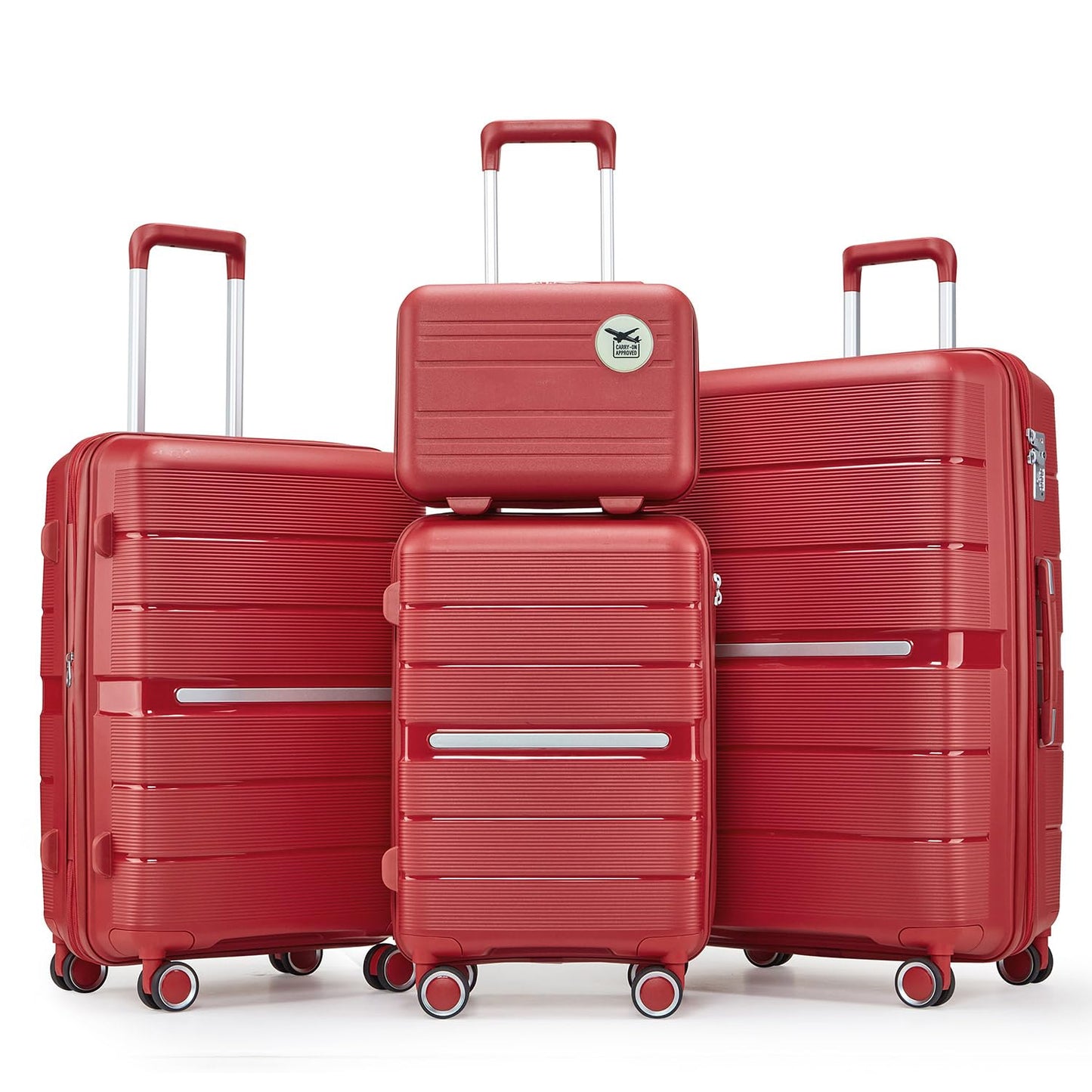 4-Piece Expandable Hardshell Luggage Set with TSA Lock (14/20/24/28) - Lightweight PP Suitcases, 360° Silent Spinner Wheels and Durable 100LB Handle for Air Travel (Peacock Blue)