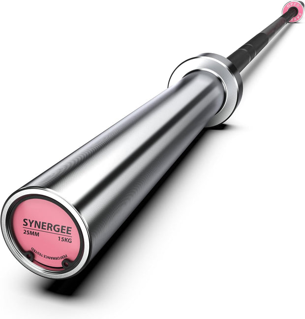 Synergee Open 15kg and 20kg Black Phosphate and Chrome Olympic Barbell. Rated 1000lbs for Weightlifting and Powerlifting.