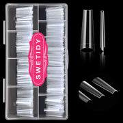No C Curve 3XL Long Coffin Nail Tips, 420pcs Clear Acrylic Coffin Shape SWETIDY Flattened Half Cover False Nails for Salon&Home DIY French ABS Nail Art Tips,12 Sizes