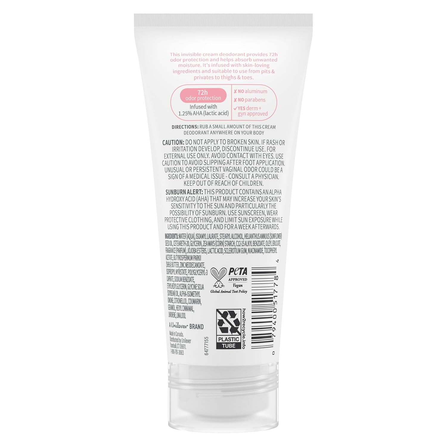 Dove Whole Body Deodorant Aluminum Free pH Balancing Cream Raspberry & Rose for 72h Odor Control 2.5 Oz