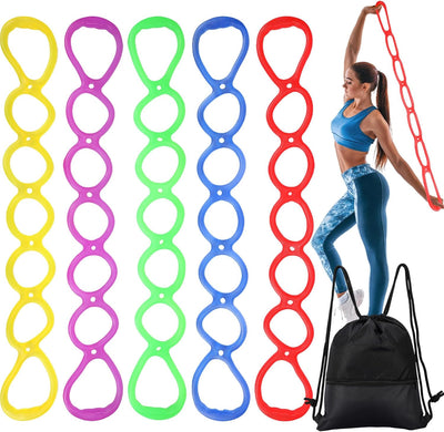Zomiboo 5 Pcs 7 Ring Resistance Exercise Bands Resistance Stretch Band with Drawstring Backpack Bag Portable TPR Elastic Stretching Leg and Arm Exerciser for Home or Fitness Center Walking
