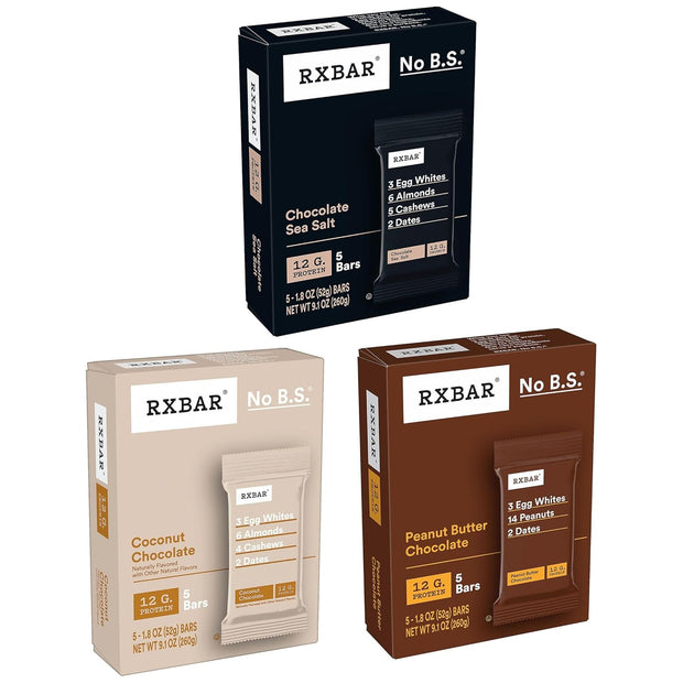 RXBAR Protein Bars, 12g Protein, Gluten Free Snacks, Chocolate Lovers Variety Pack (5 Boxes, 25 Count)