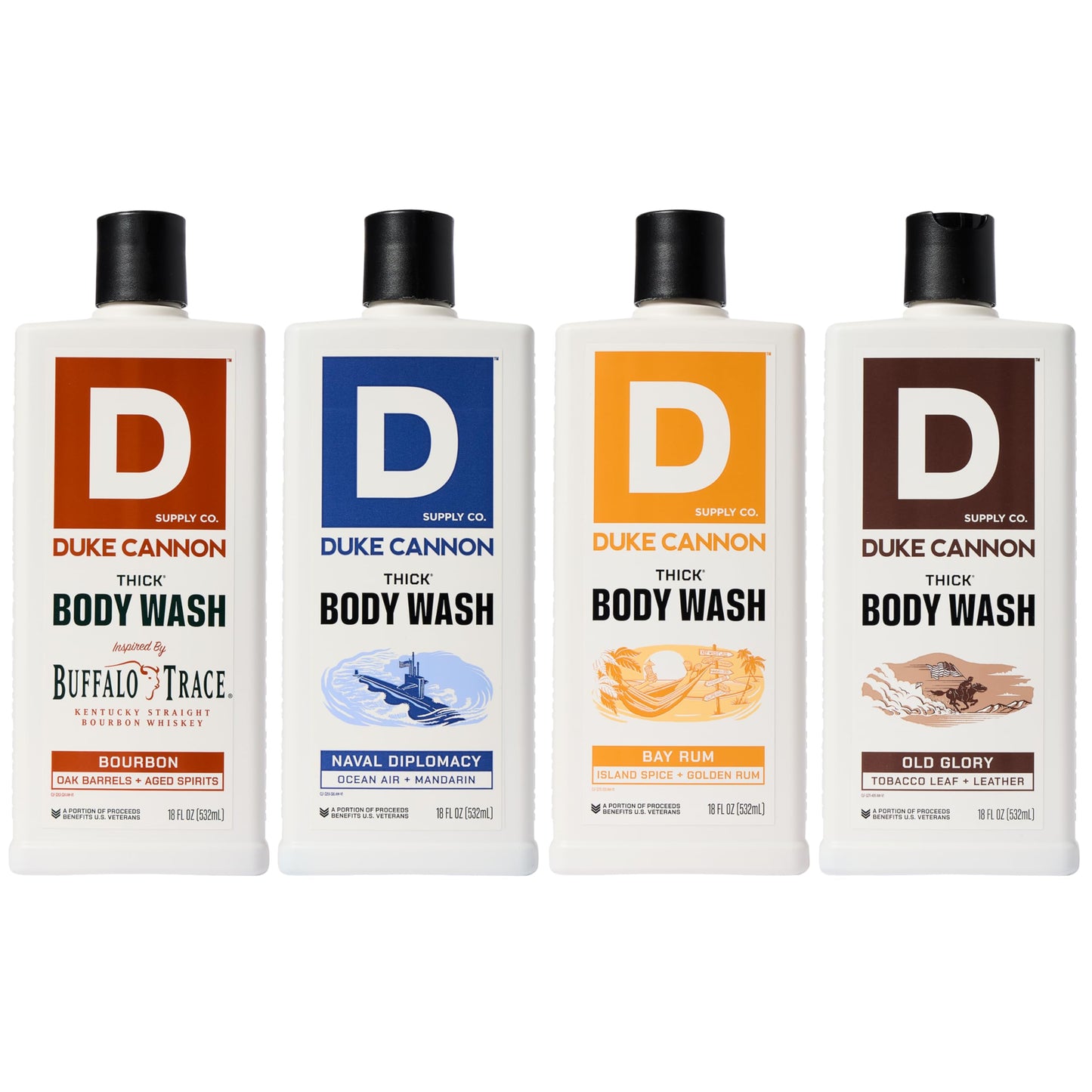 Duke Cannon Supply Co. THICK High-Viscosity Body Wash for Men THICK IN A BOX Variety 4 Pack - Premium Ingredients, Plant-Based Thickeners, Superior Lather, Natural Exfoliate, 17.5 Fl Oz (4 Pack)