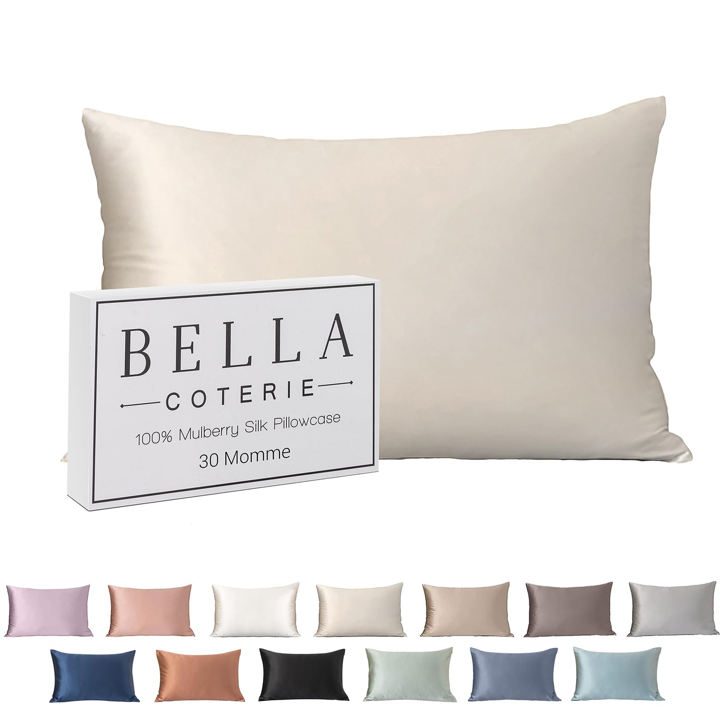 Bella Coterie Luxury Silk Pillowcase for Hair and Skin | 30 Momme | 100% Pure 6A Mulberry Silk | Super Soft | Perfectly Plush [Queen, White]