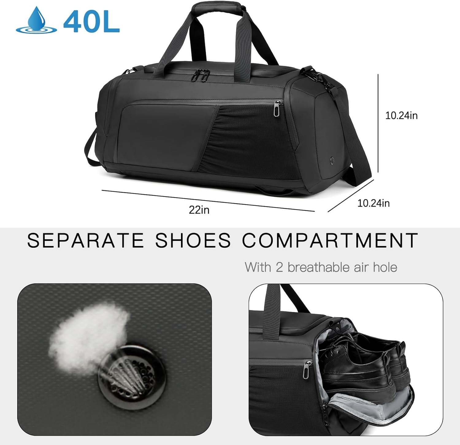 Gym bag for Men with Shoes Compartment - 40L Duffle Bag for Travel with Wet Pocket,3 in 1 Waterproof Sports Bags and Gym Backpack with Water Bottle Holder