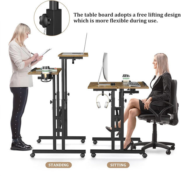 Small Standing Desk with Wheels, Mobile Stand Up Desk, Portable Standing Table on Wheels for Walking Pad, Rolling Computer Desk Adjustable Height, Tall Table