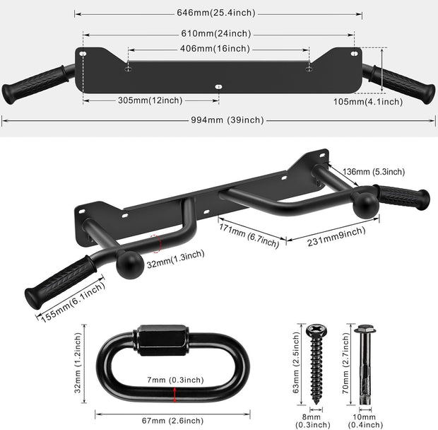 SELEWARE Heavy Duty Wall Mounted Doorway Pull Up Bar Multifunctional Joist Mount Chin Up Bar with Resistance Band Hooks & Ball Finger Training, Fully Welded Steel Construction Support to 600LBS