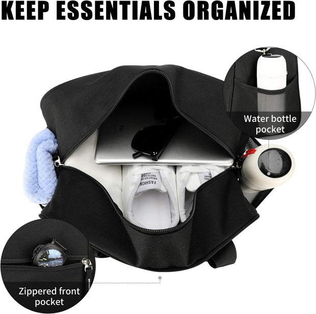 Small Gym Bag 14 inch, Mini Duffel Bag for Women & Men, Carry On Lightweight for Travel Sport - Black