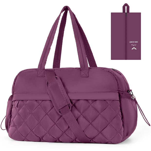Quilted Puffer Duffle Bag for Women, Gym Bag Women, Ultra Lightweight Weekender Bags for Travel, Brown TILYMOL