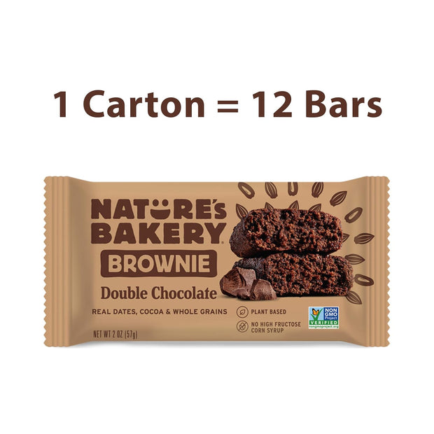 Nature’s Bakery Whole Wheat Fig Bars, Double Chocolate Brownie, Real Fruit, Vegan, Non-GMO, Snack bar, 1 box with 12 twin packs (12 twin packs)