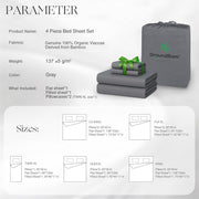 Silver Infused Bed Sheets, Cooling Fabric with Self-Cleaning Technology for Restful Sleep, Genuine 100% Organic Viscose Derived from Bamboo, Breathable and Soft Bed Sheets (Gray, King)