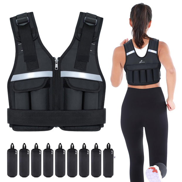 Sportneer Adjustable Weighted Vest Weights: 2-18 lbs/2-40 lbs Washable Weight Vest 16 In 1 Fast Adjust Rucking Vest for Women and Men Home Gym Workout Fitness Strength Training Vests
