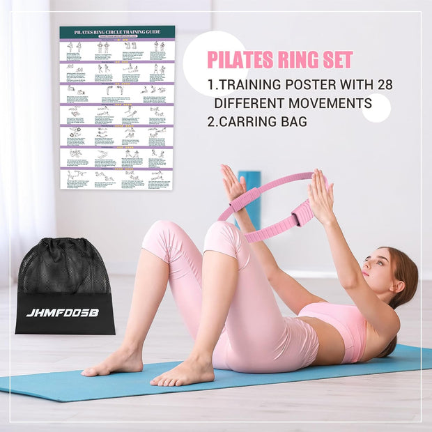 Pilates Ring Set, Pilates Essentials Kit with Pilates Ring and Ball, 3 Resistance Bands, Portable Bag & Training Poster, at Home Pilates Starter Workouts Equipment Kit for Women