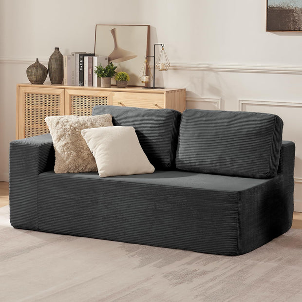 106" Cloud Sectional Couch, Left/Right Facing Convertible Sofa with Deep Seat, L-Shape Modular Upholstered Foam Couch for Living Room Bedroom, No Assembly Required (Corduroy Fabric, Beige)