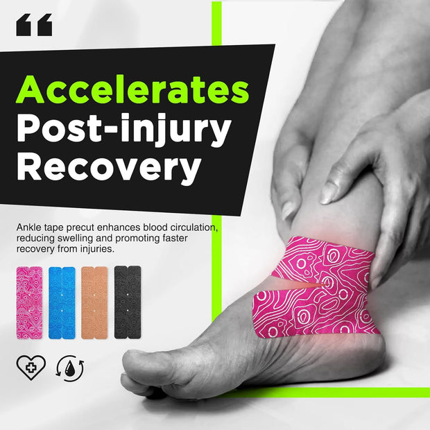 OK TAPE Kinesiology Tape for Ankle - 10 Precut Strips | Professional-Grade Water-Resistant & Breathable Ankle Tape for Sports Injury Recovery, Support, 10pcs, Pink